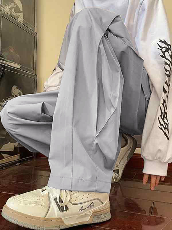 Men's Thin Drawstring Wide Leg Pants-4