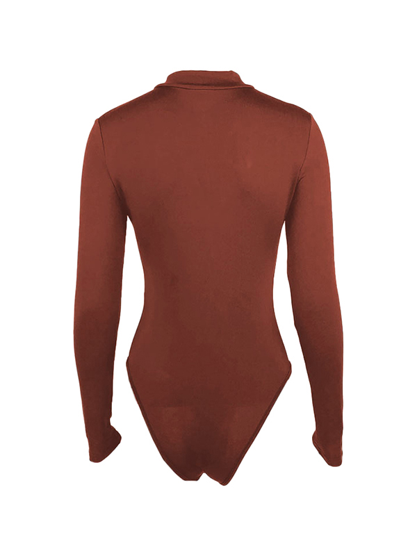 Solid Half Zip Mock Neck Bodysuits-3