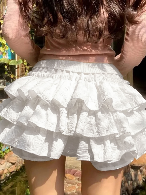 Solid Textured Tiered Shorts-2