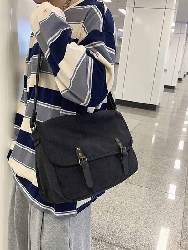 Buckle Strap Large Canvas Messenger Bag-3