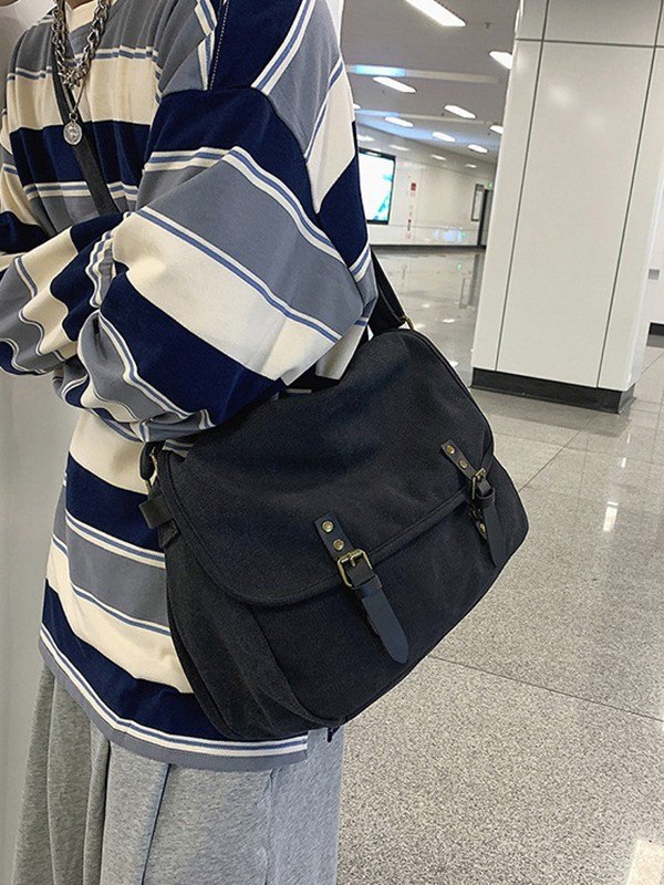 Buckle Strap Large Canvas Messenger Bag-2