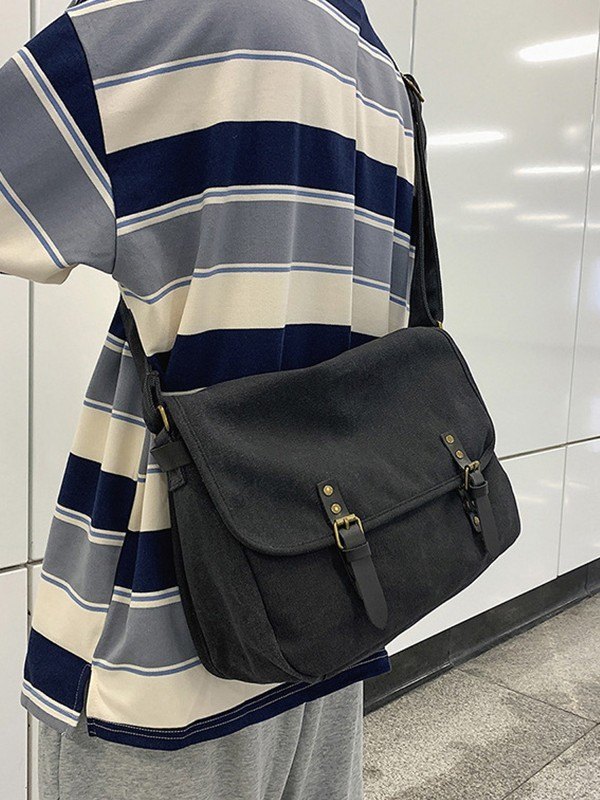 Buckle Strap Large Canvas Messenger Bag-1