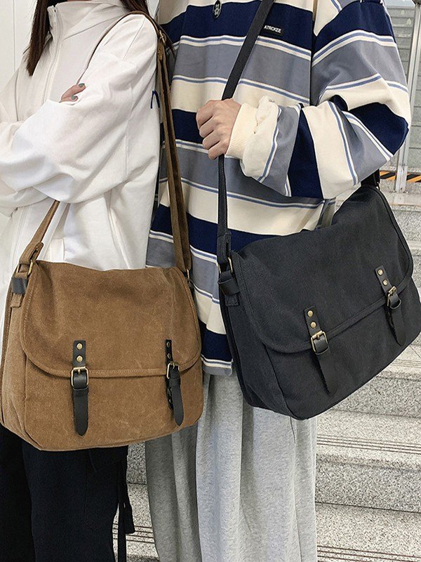 Buckle Strap Large Canvas Messenger Bag-4